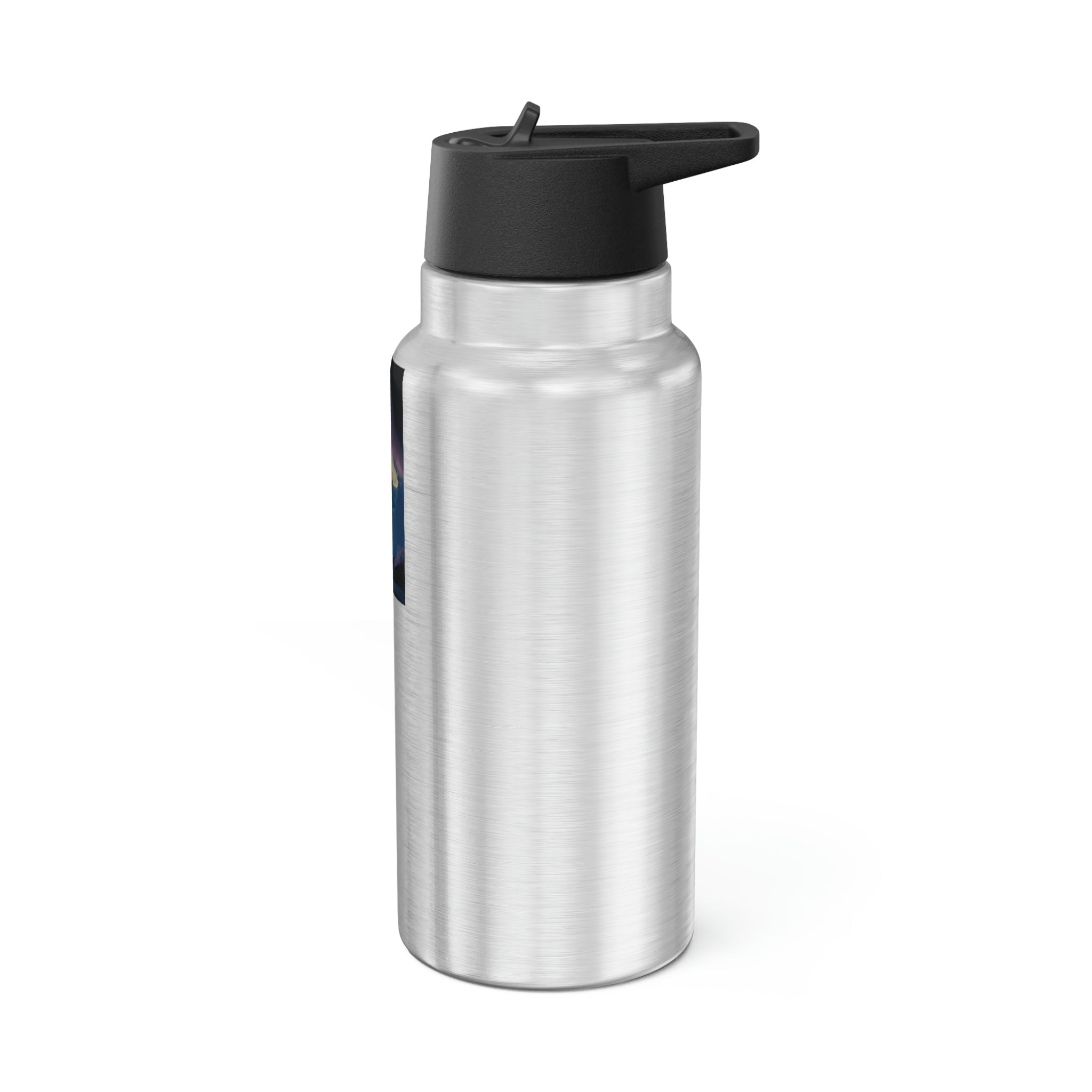 Arctic Gator Tumbler in stainless steel with a black screw-on cap and plastic straw, showcasing a customizable design.