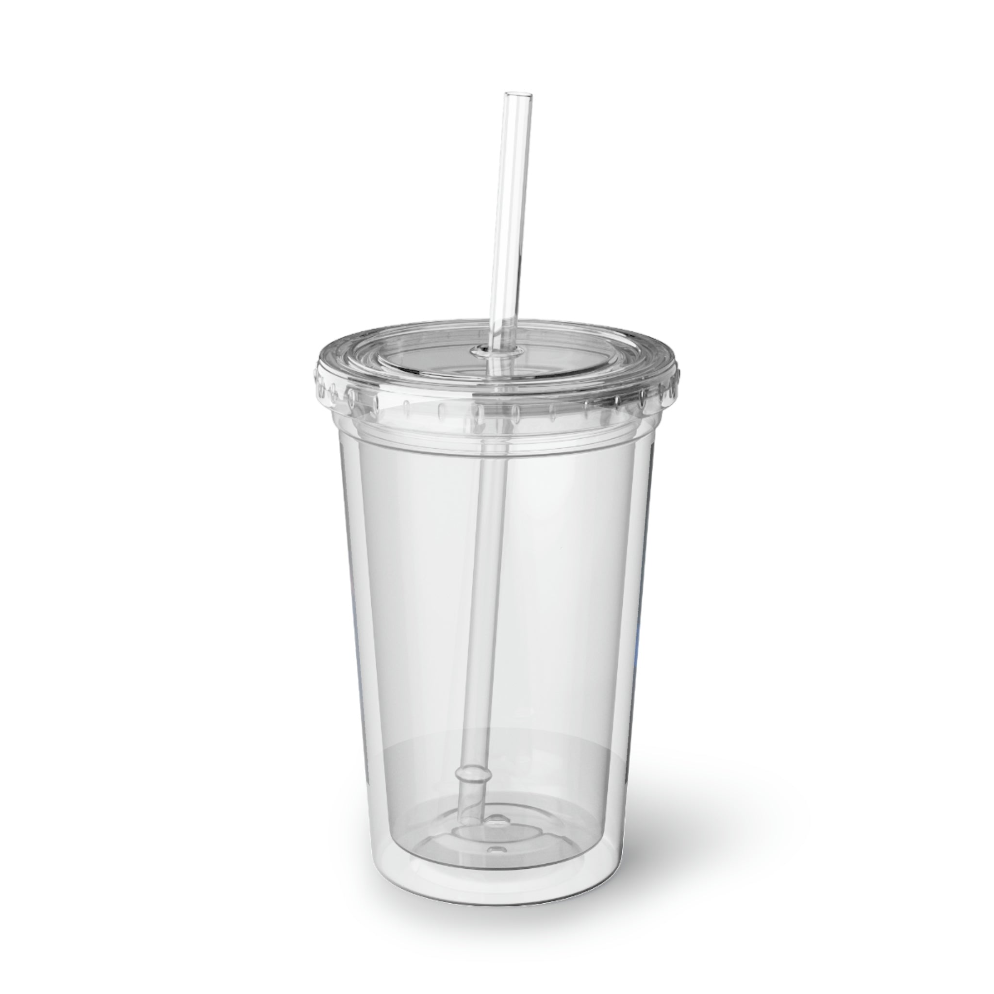 Arctic Suave Acrylic Cup in stainless steel with a black screw-on cap and plastic straw, showcasing a customizable design.