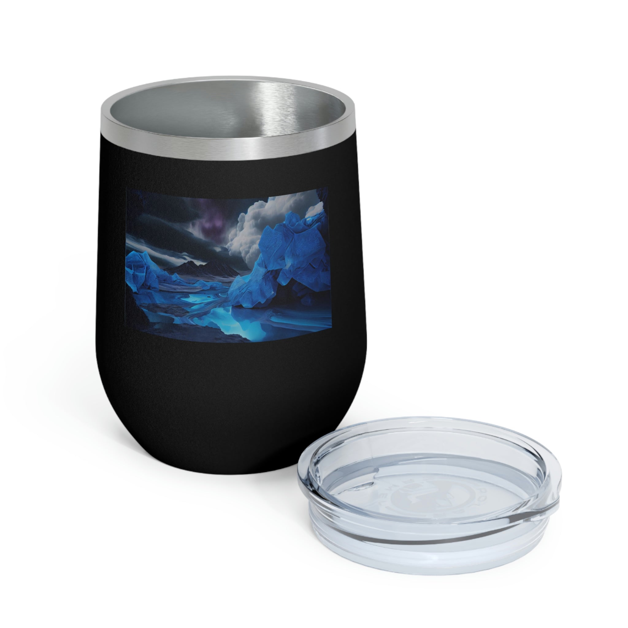 Arctic Wine Tumbler in stainless steel with a clear lid, showcasing its sleek design and double-wall insulation.