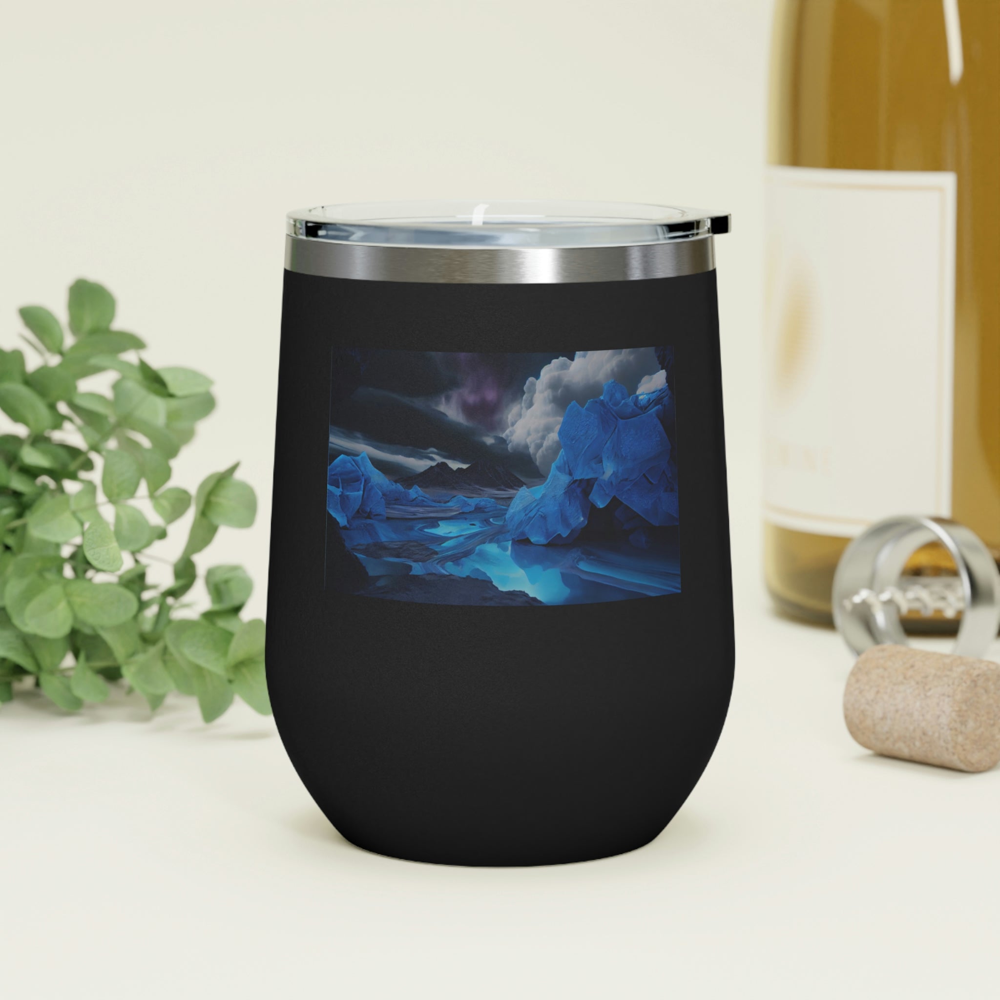 Arctic Wine Tumbler in stainless steel with a clear lid, showcasing its sleek design and double-wall insulation.