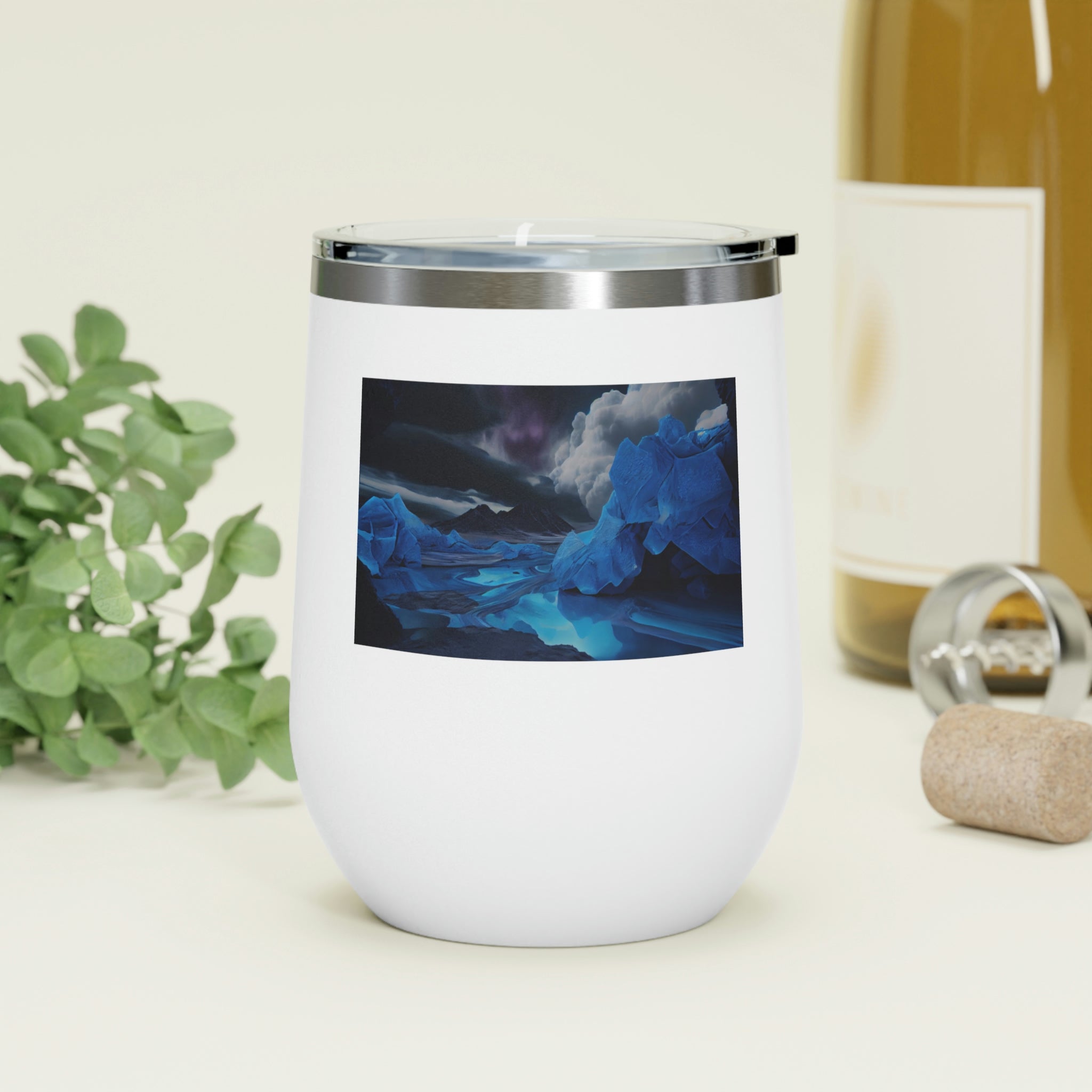 Arctic Wine Tumbler in stainless steel with a clear lid, showcasing its sleek design and double-wall insulation.