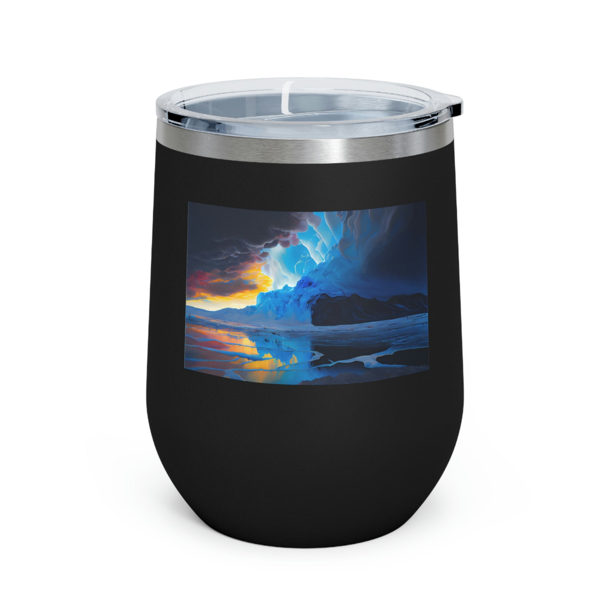 Arctic Wine Tumbler in stainless steel with a clear plastic lid, showcasing its sleek design and double-wall insulation.