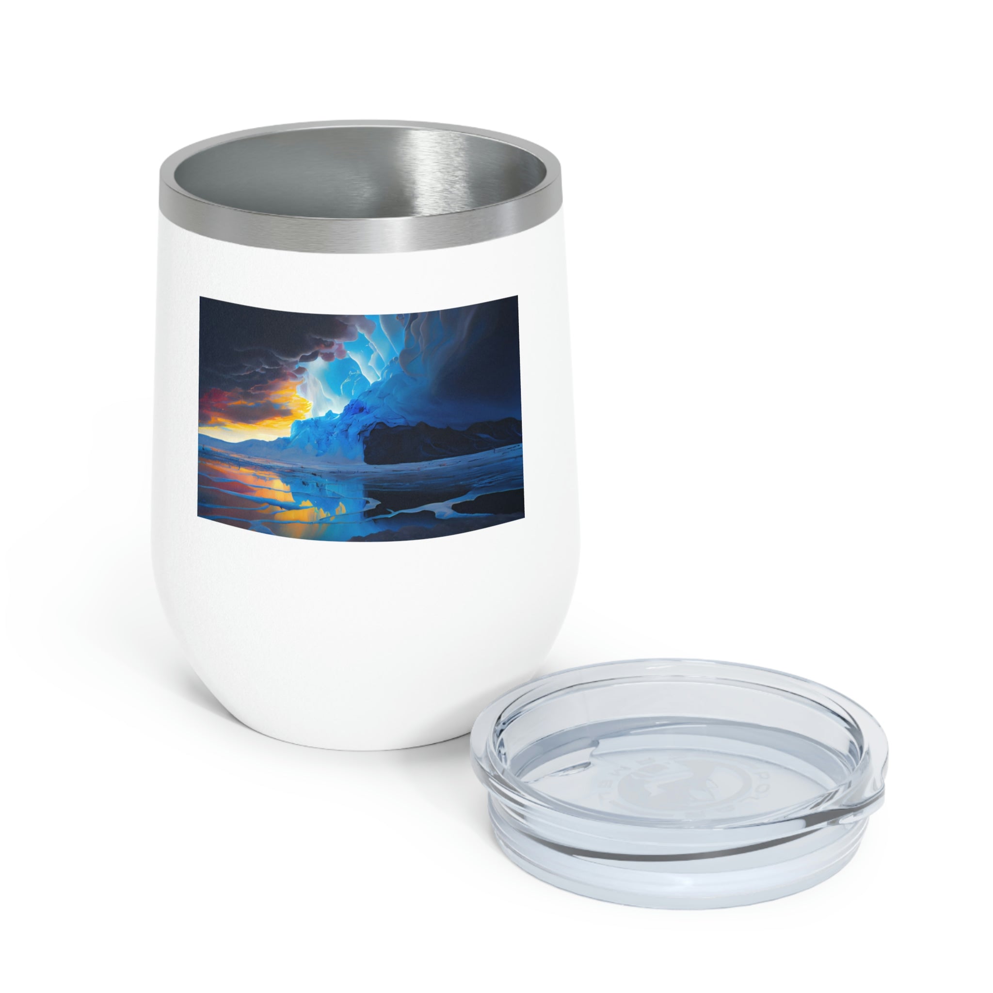 Arctic Wine Tumbler in stainless steel with a clear plastic lid, showcasing its sleek design and double-wall insulation.