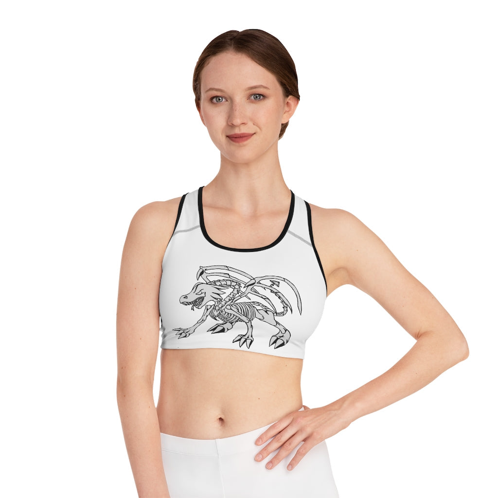 Argon Sports Bra featuring a customizable all-over print design, compression fit, and double-layer front for enhanced comfort and support.
