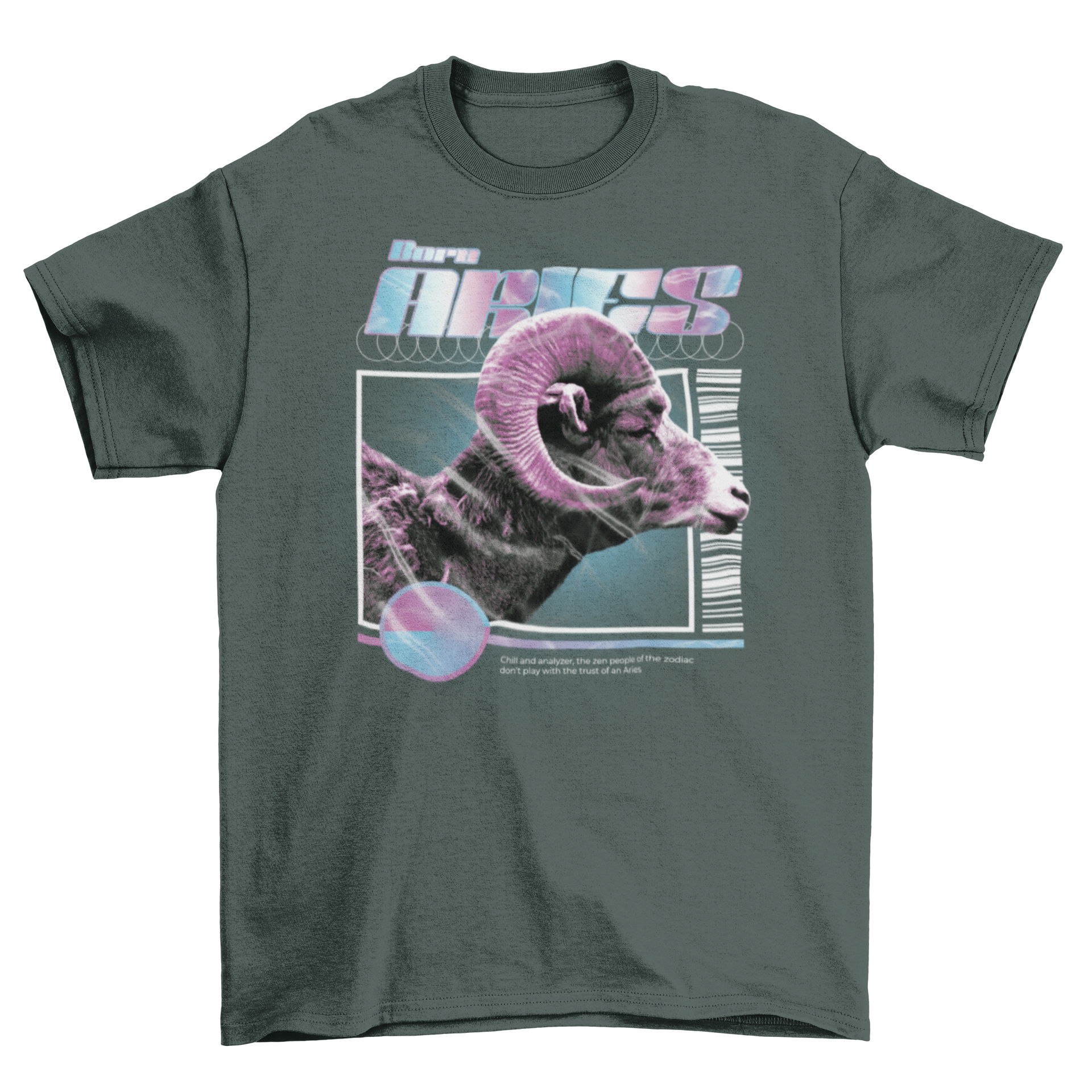 A stylish t-shirt featuring a goat design representing the Aries zodiac sign with the quote 'Born Taurus'.