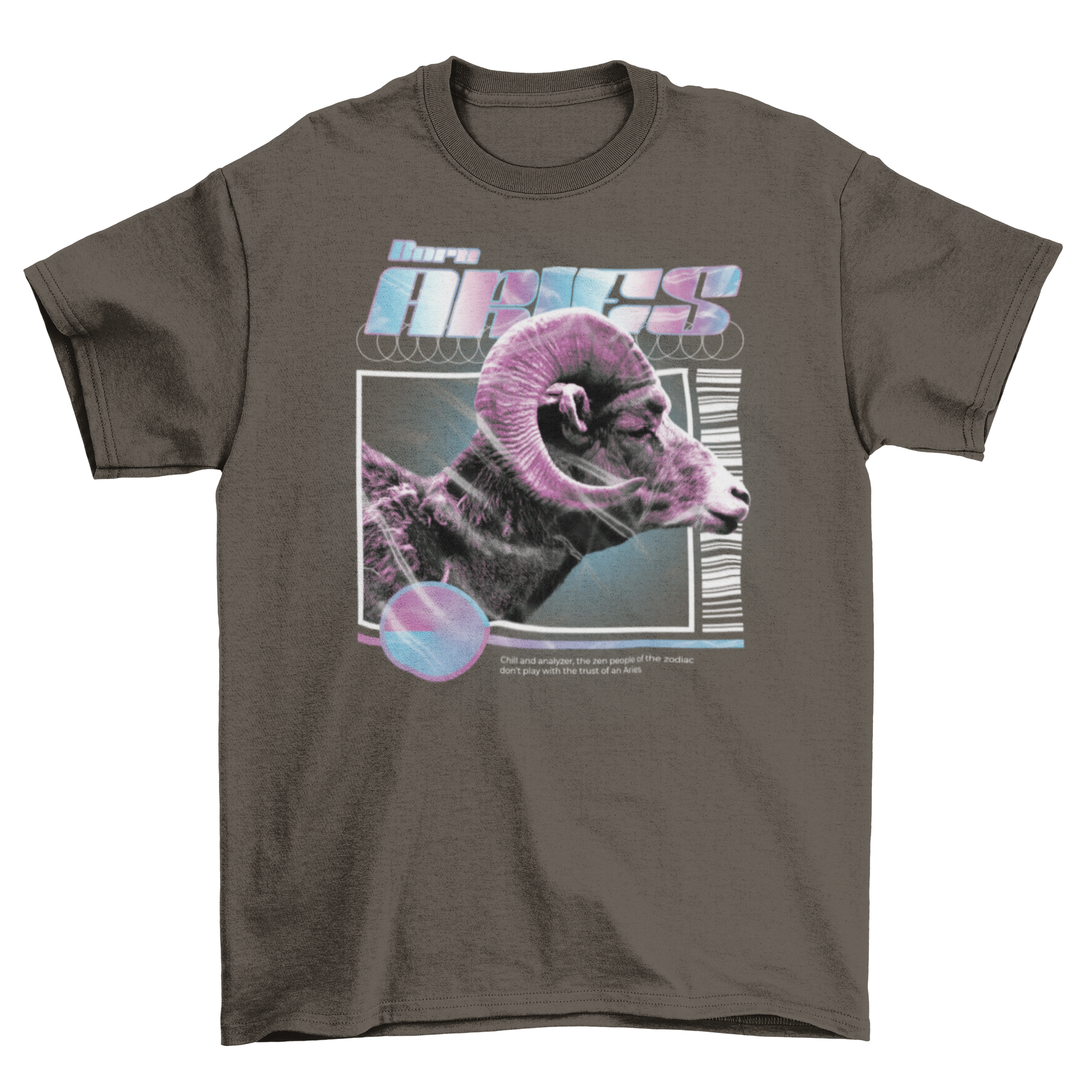 A stylish t-shirt featuring a goat design representing the Aries zodiac sign with the quote 'Born Taurus'.