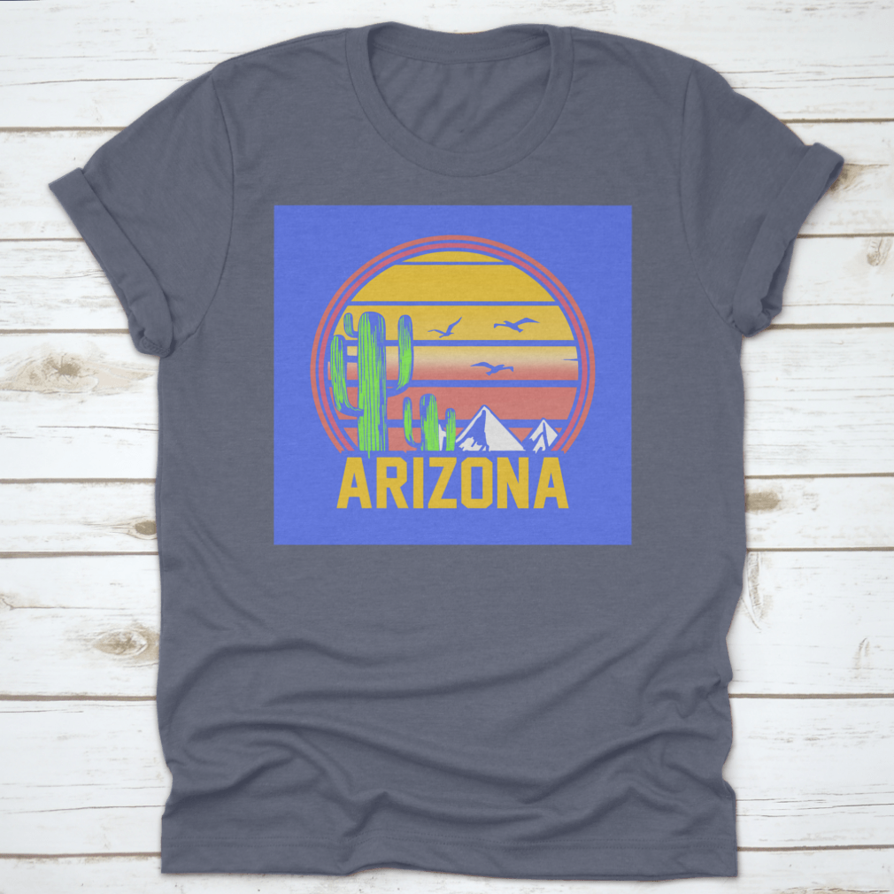 Arizona Adventure Sunset Line Art featuring mountains, cactuses, and birds in a desert landscape, showcasing vibrant colors and intricate details.