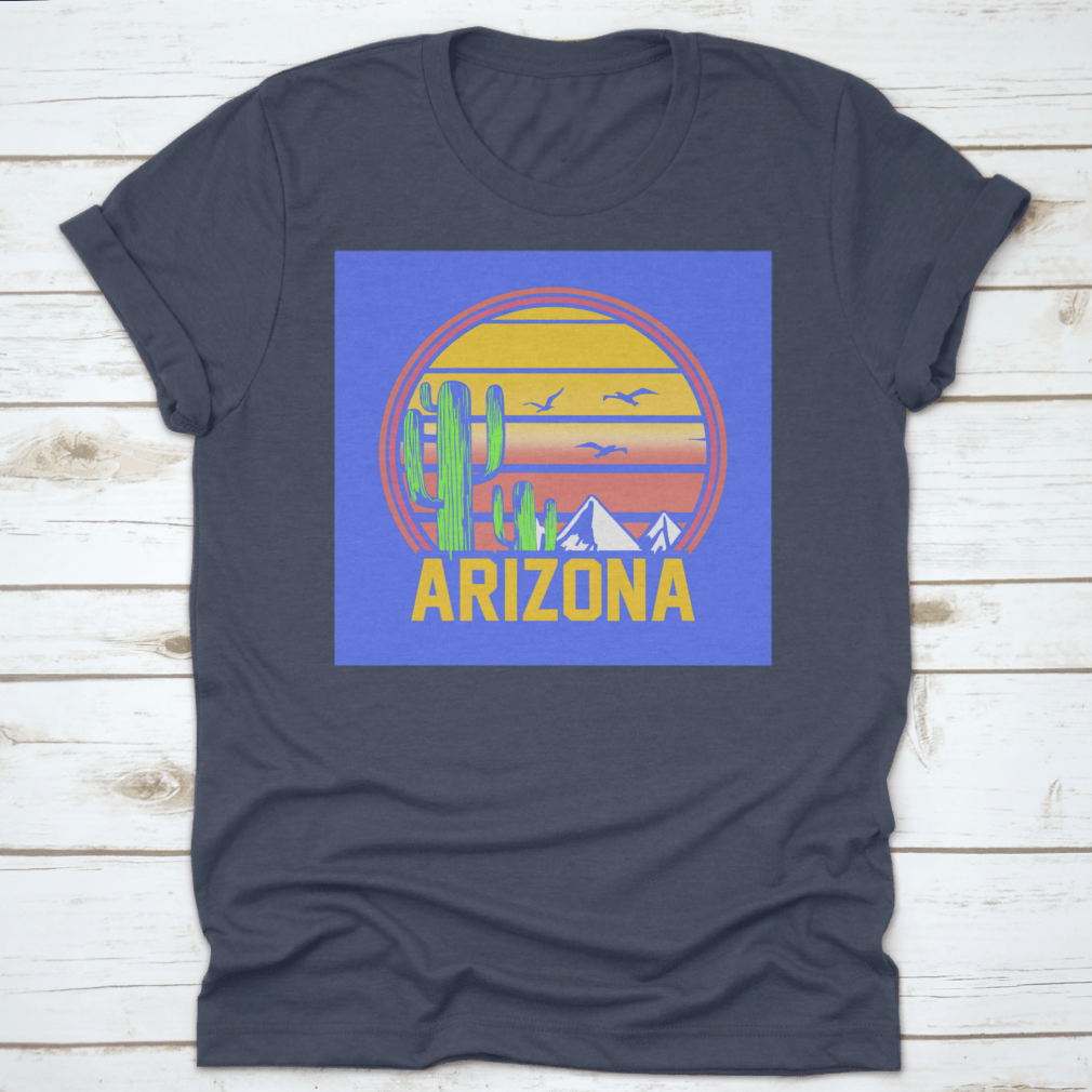 Arizona Adventure Sunset Line Art featuring mountains, cactuses, and birds in a desert landscape, showcasing vibrant colors and intricate details.