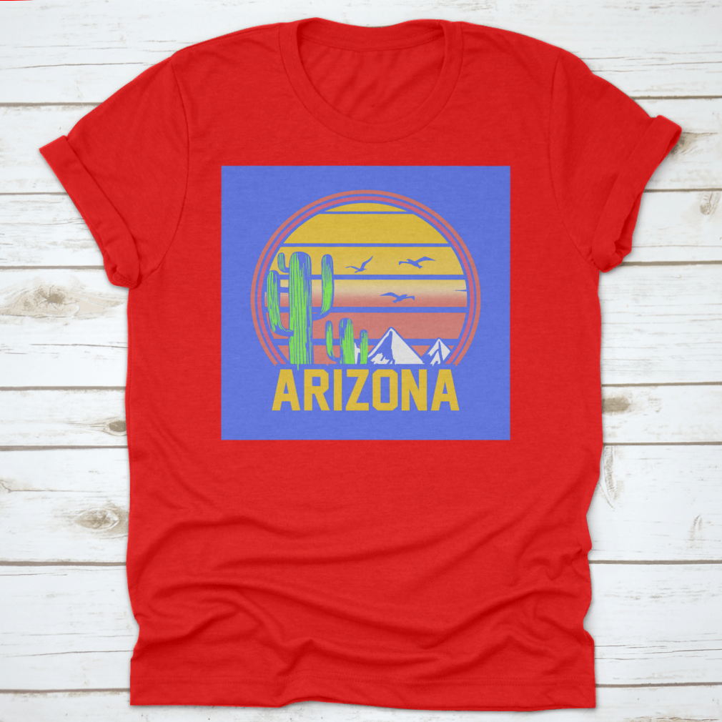 Arizona Adventure Sunset Line Art featuring mountains, cactuses, and birds in a desert landscape, showcasing vibrant colors and intricate details.