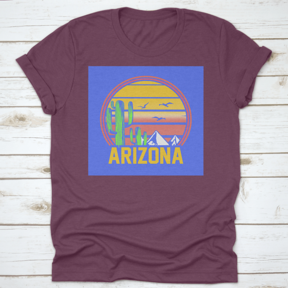Arizona Adventure Sunset Line Art featuring mountains, cactuses, and birds in a desert landscape, showcasing vibrant colors and intricate details.