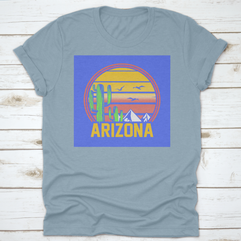 Arizona Adventure Sunset Line Art featuring mountains, cactuses, and birds in a desert landscape, showcasing vibrant colors and intricate details.