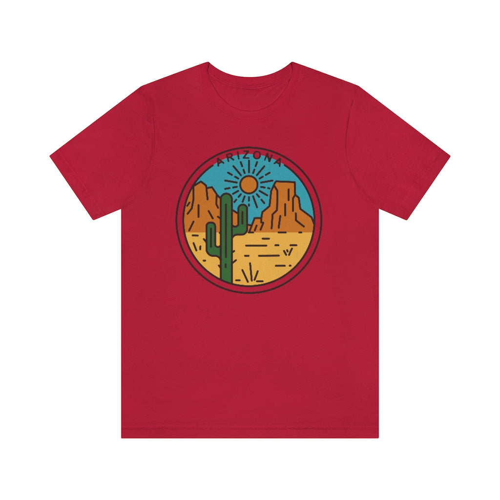 Arizona Cactus Souvenir T-Shirt featuring a trendy cactus graphic, made from 100% soft cotton, perfect for casual wear.