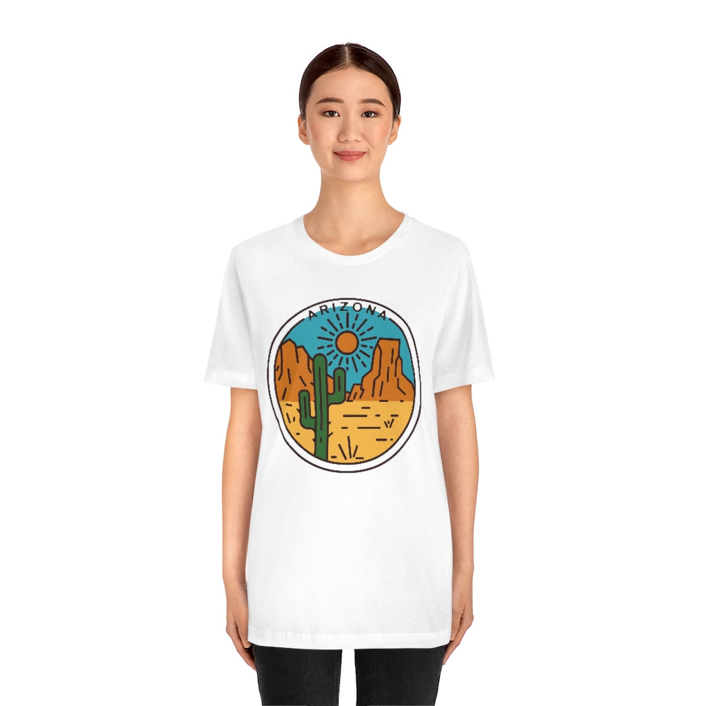 Arizona Cactus Souvenir T-Shirt featuring a trendy cactus graphic, made from 100% soft cotton, perfect for casual wear.