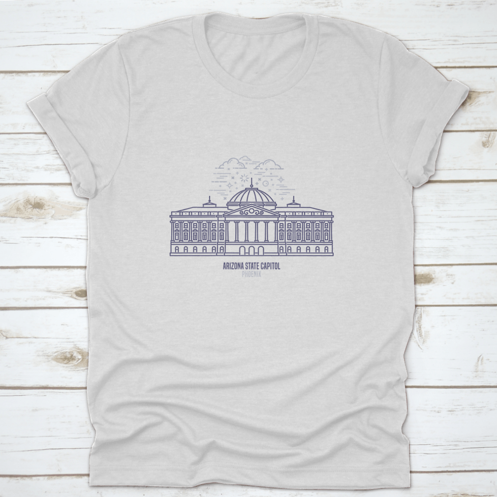 A classic cotton t-shirt featuring the Arizona State Capitol design, showcasing its iconic architecture and vibrant colors.
