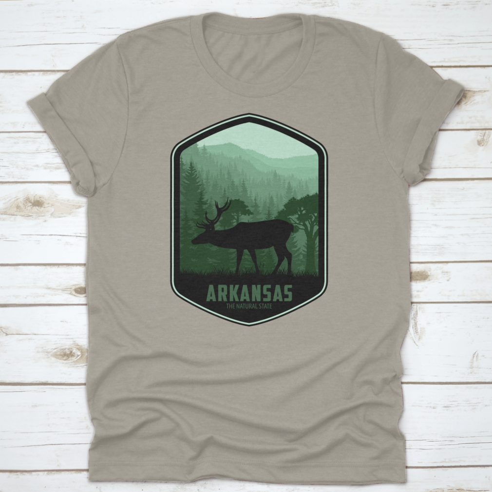 Arkansas Vector Label t-shirt featuring 'The Natural State' design, made from 100% cotton with a classic fit.