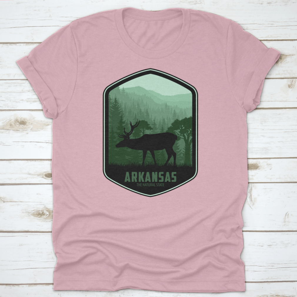 Arkansas Vector Label t-shirt featuring 'The Natural State' design, made from 100% cotton with a classic fit.