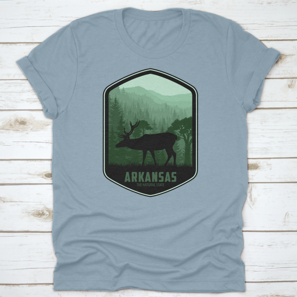 Arkansas Vector Label t-shirt featuring 'The Natural State' design, made from 100% cotton with a classic fit.