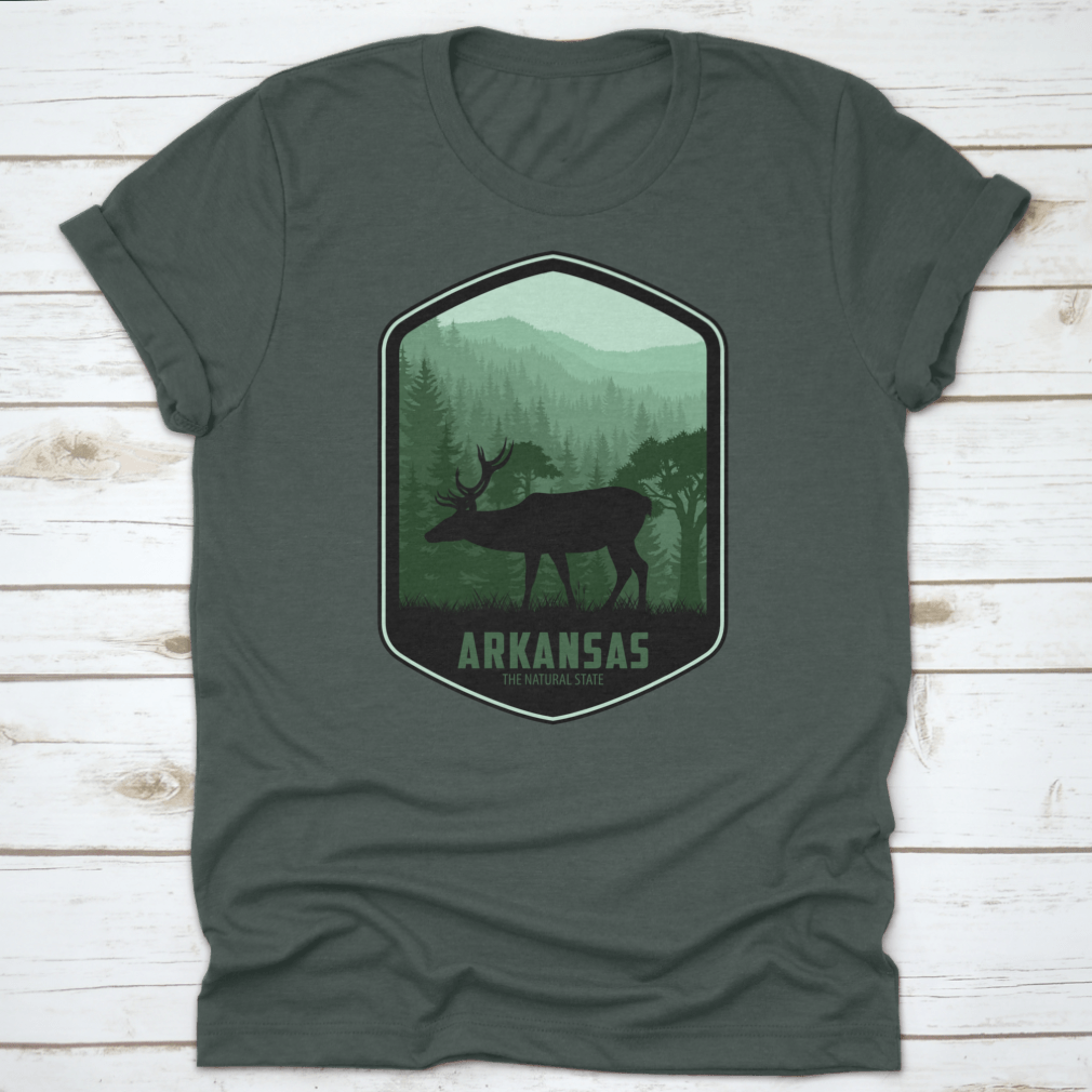 Arkansas Vector Label t-shirt featuring 'The Natural State' design, made from 100% cotton with a classic fit.