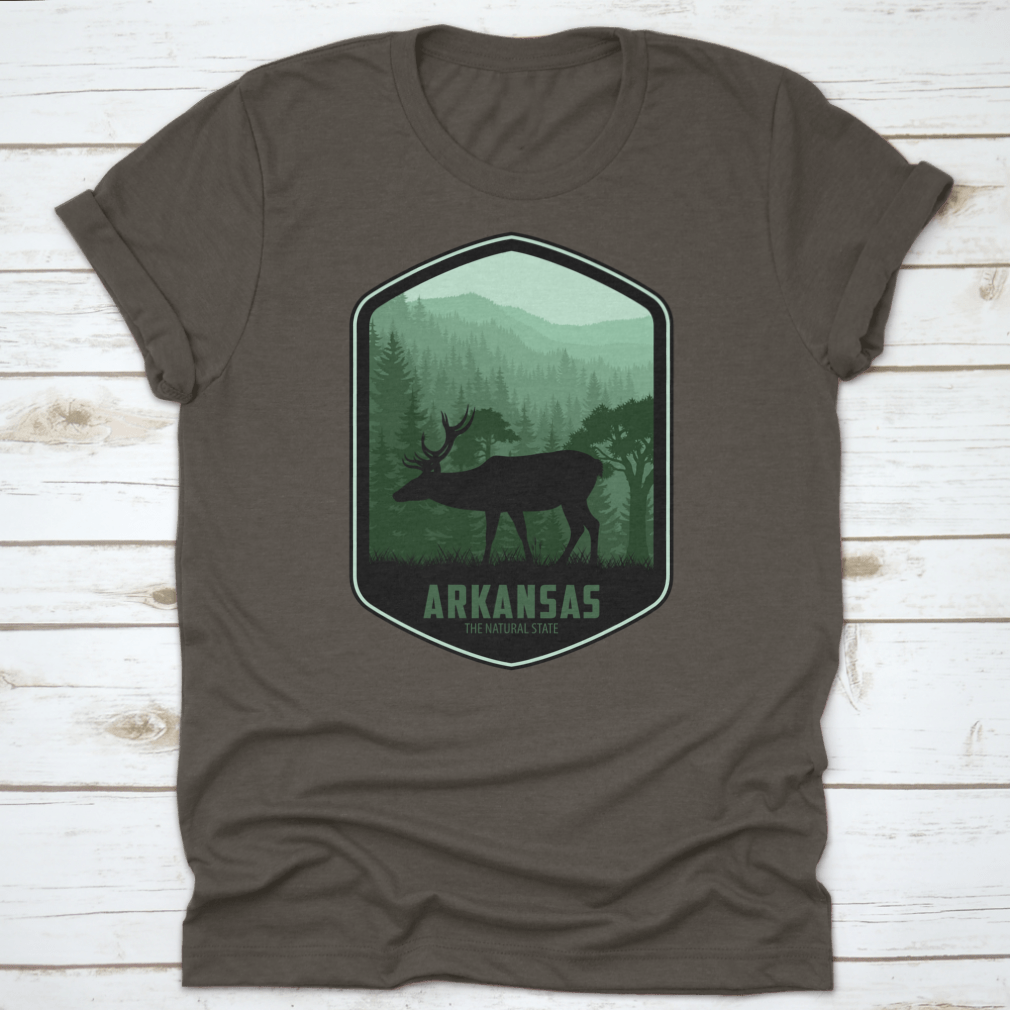 Arkansas Vector Label t-shirt featuring 'The Natural State' design, made from 100% cotton with a classic fit.