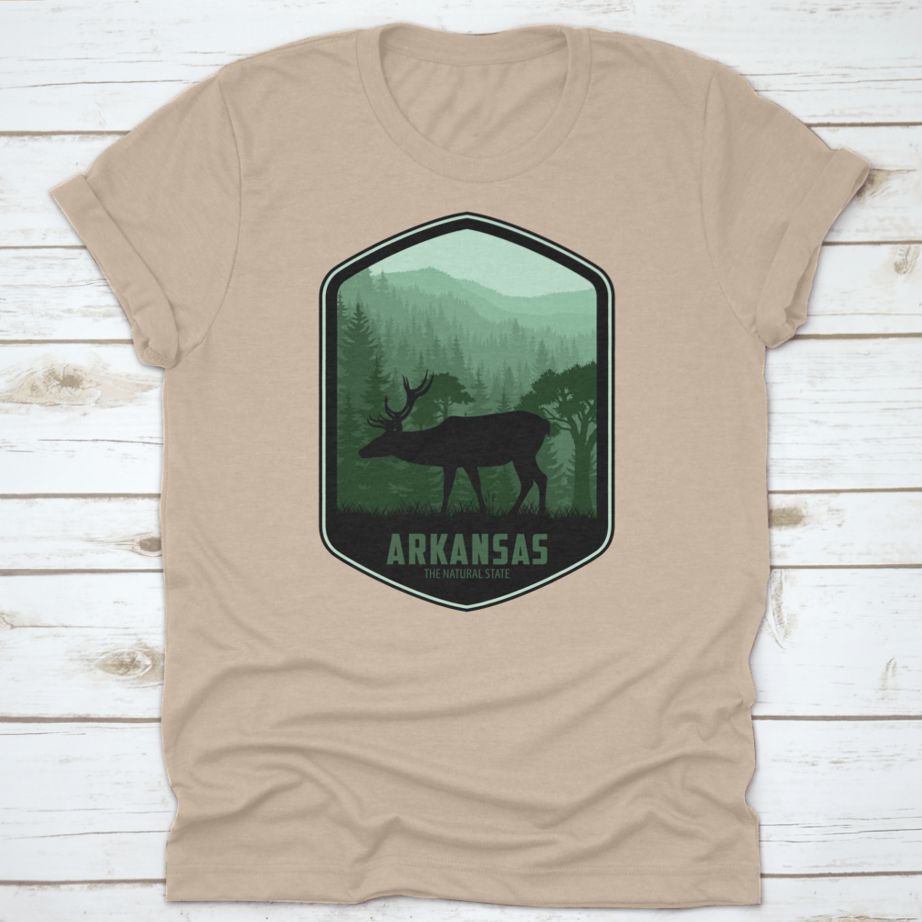 Arkansas Vector Label t-shirt featuring 'The Natural State' design, made from 100% cotton with a classic fit.