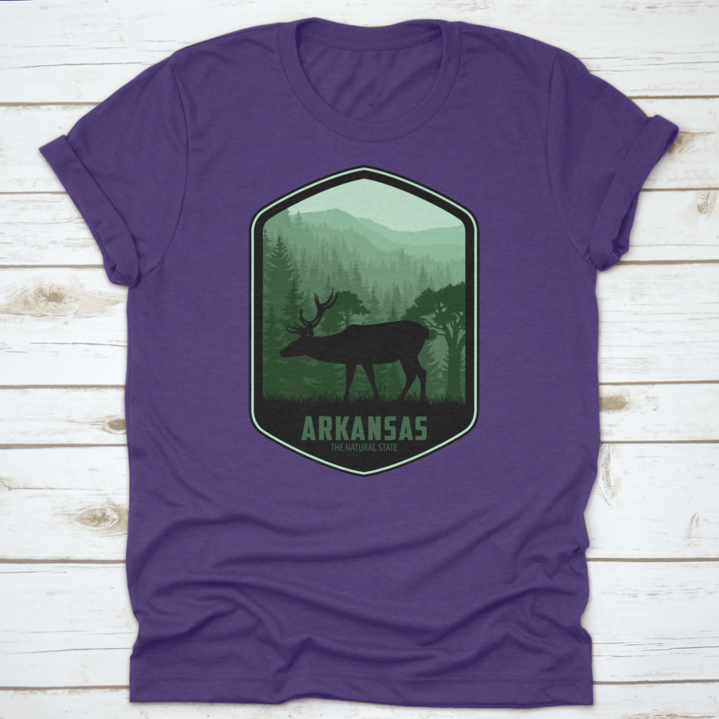 Arkansas Vector Label t-shirt featuring 'The Natural State' design, made from 100% cotton with a classic fit.