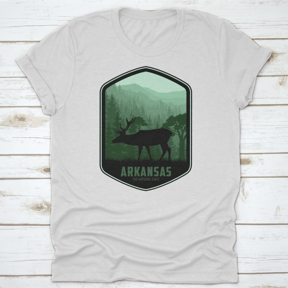 Arkansas Vector Label t-shirt featuring 'The Natural State' design, made from 100% cotton with a classic fit.