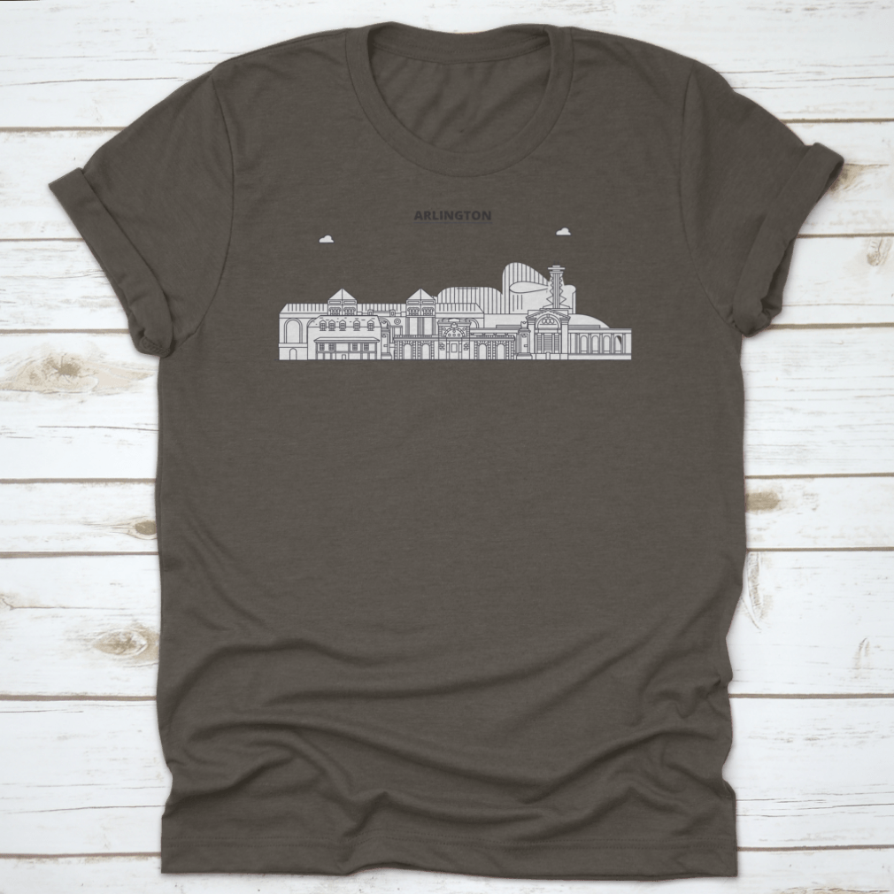 Arlington United States Outline Travel Skyline Shirt displayed on a hanger, showcasing its classic fit and soft fabric.