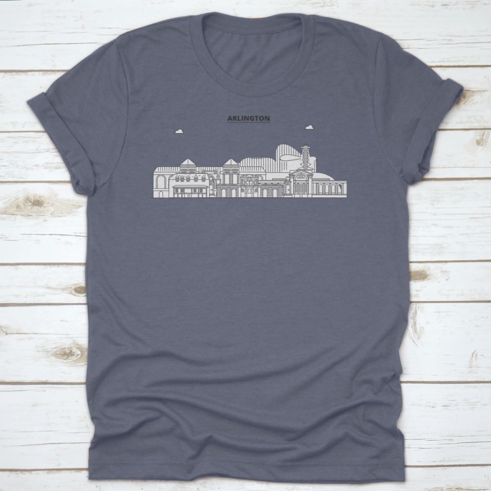 Arlington United States Outline Travel Skyline Shirt displayed on a hanger, showcasing its classic fit and soft fabric.