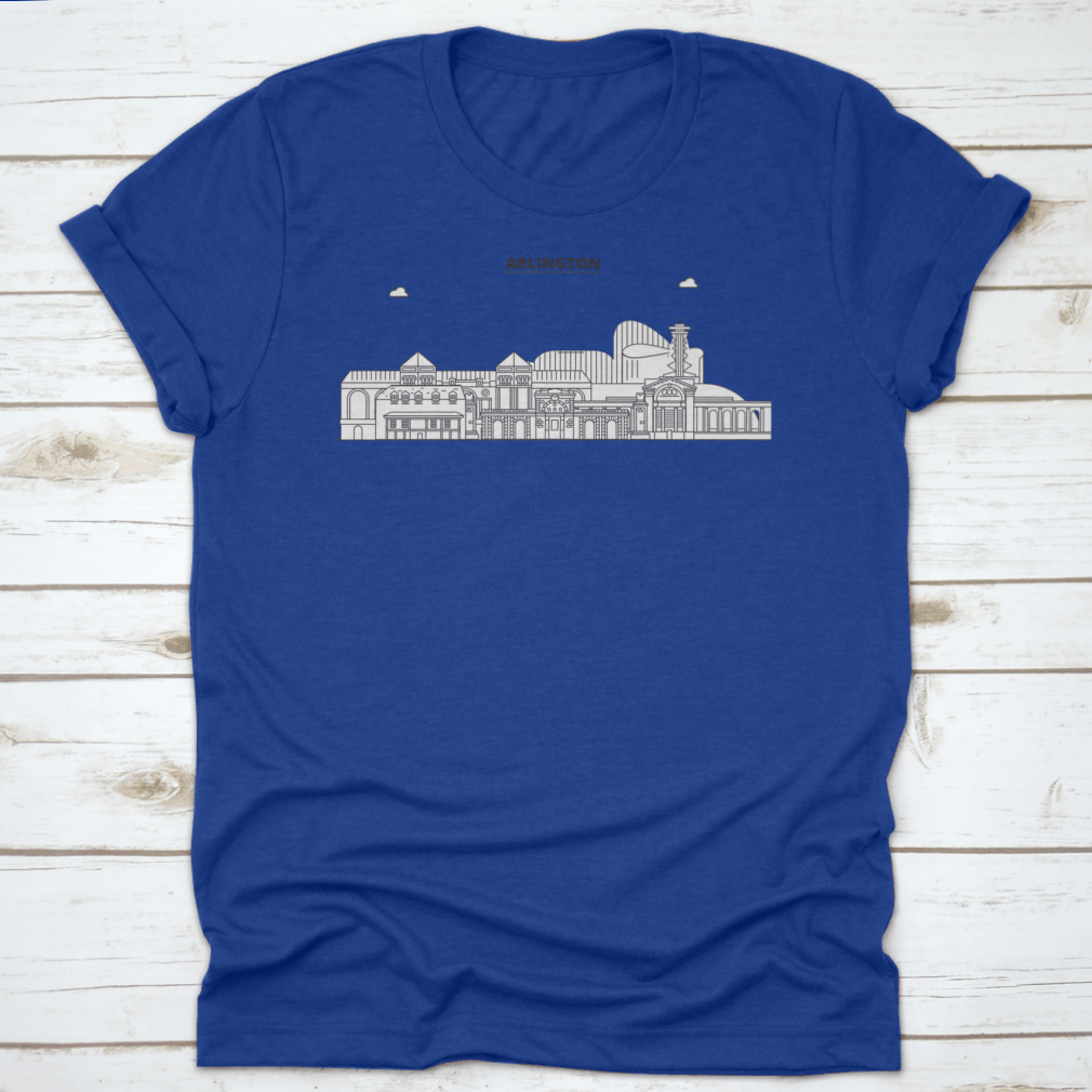 Arlington United States Outline Travel Skyline Shirt displayed on a hanger, showcasing its classic fit and soft fabric.