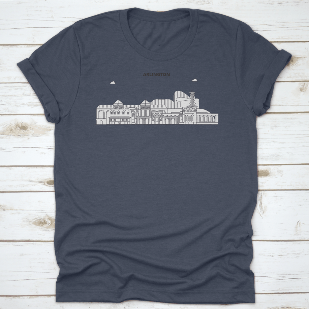 Arlington United States Outline Travel Skyline Shirt displayed on a hanger, showcasing its classic fit and soft fabric.