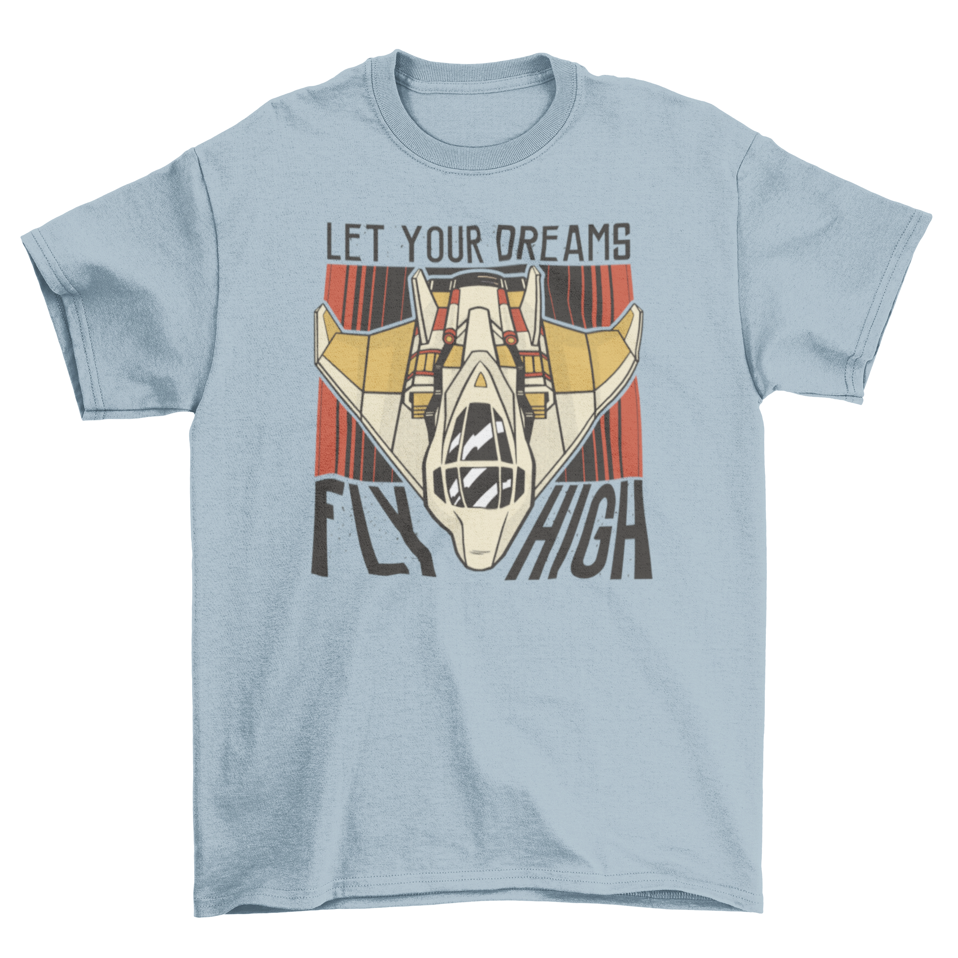 A stylish t-shirt featuring an airplane graphic and the quote 'Let your dreams fly high', perfect for aviation enthusiasts.