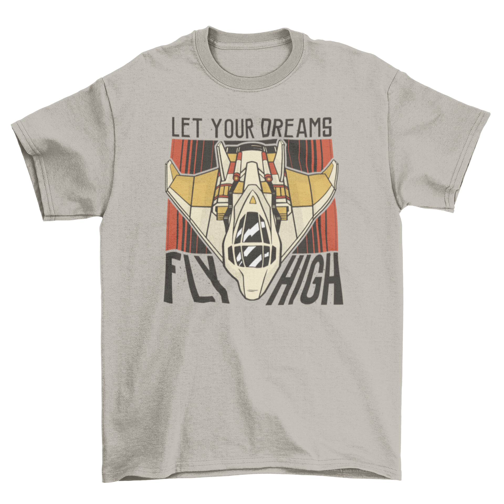 A stylish t-shirt featuring an airplane graphic and the quote 'Let your dreams fly high', perfect for aviation enthusiasts.