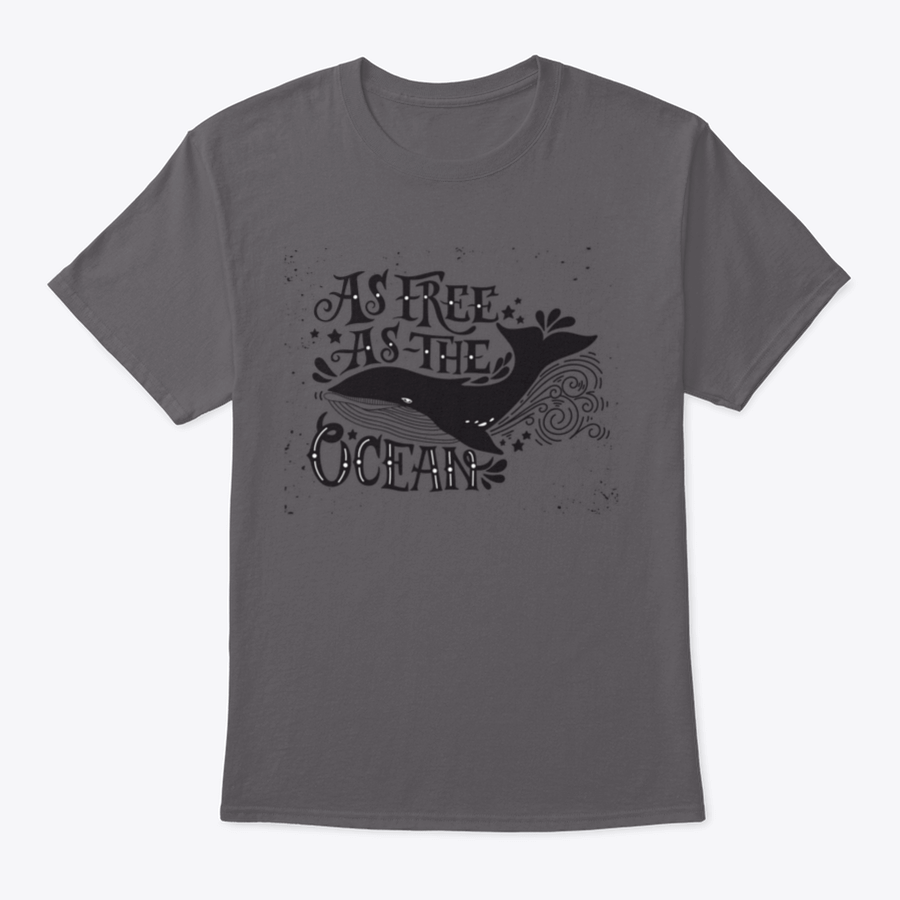 A stylish T-shirt featuring the quote 'As Free As The Ocean' designed for inspiration, made from soft cotton fabric.