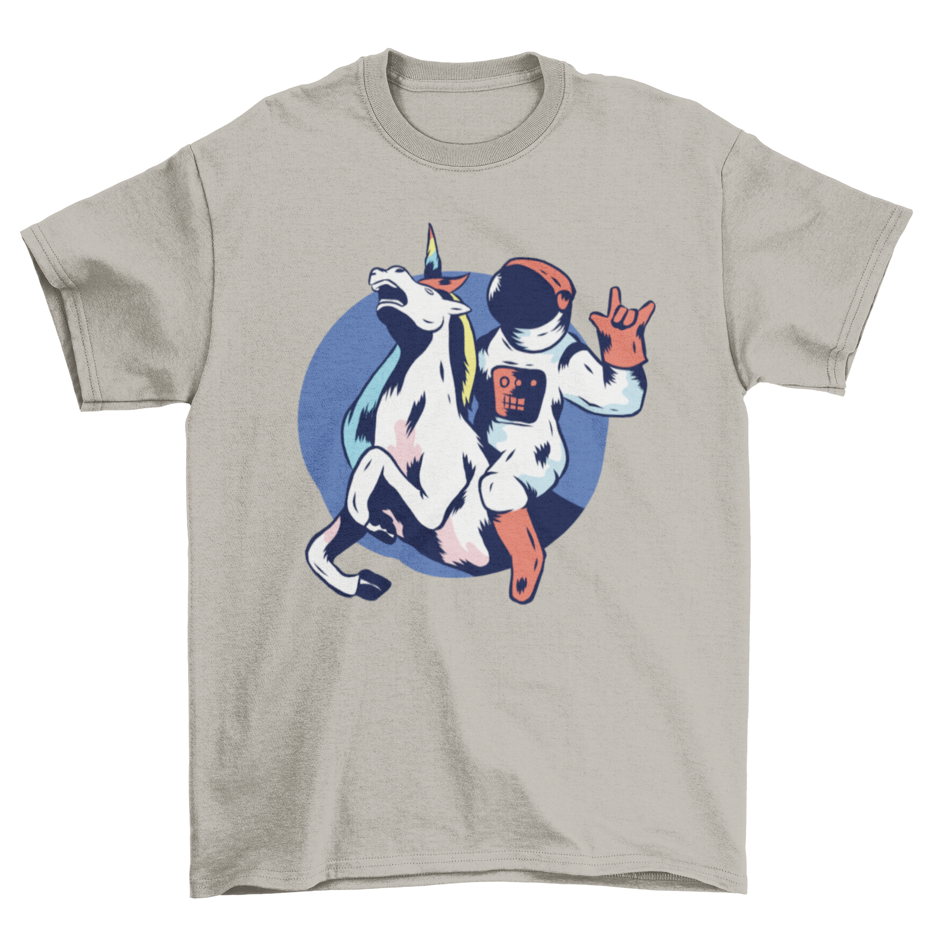 A colorful Astronaut Unicorn T-shirt featuring an astronaut riding a unicorn in a whimsical design.