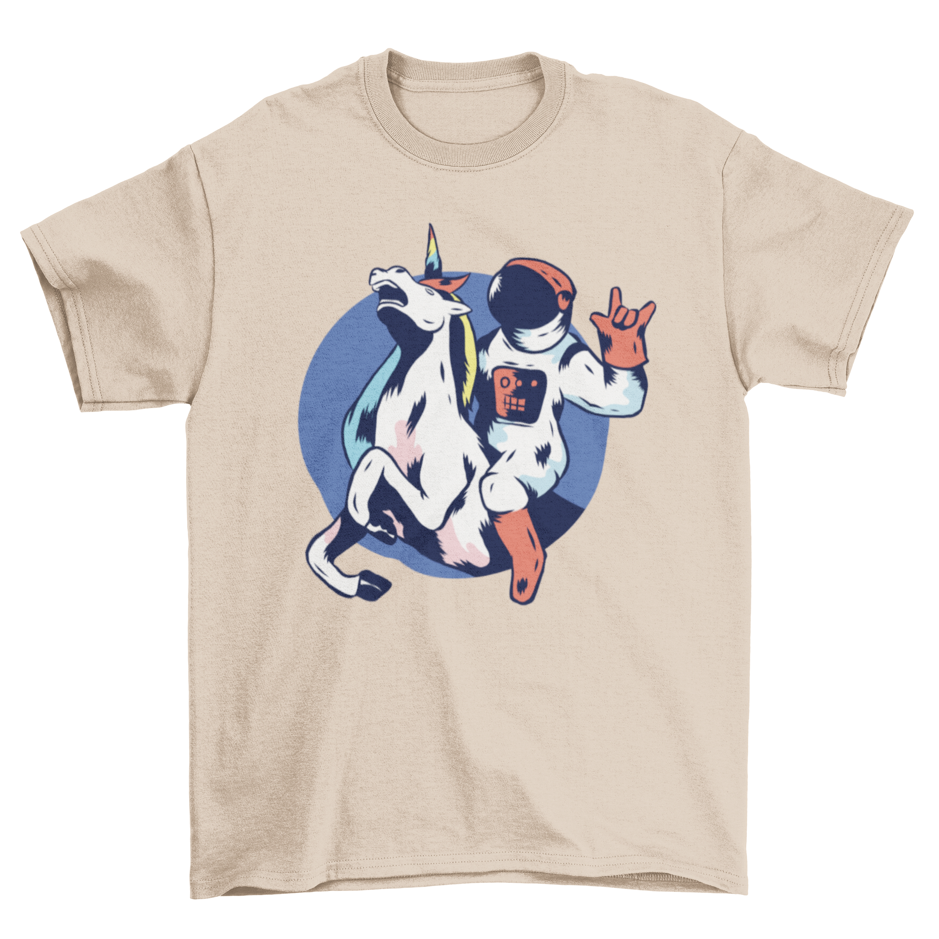 A colorful Astronaut Unicorn T-shirt featuring an astronaut riding a unicorn in a whimsical design.