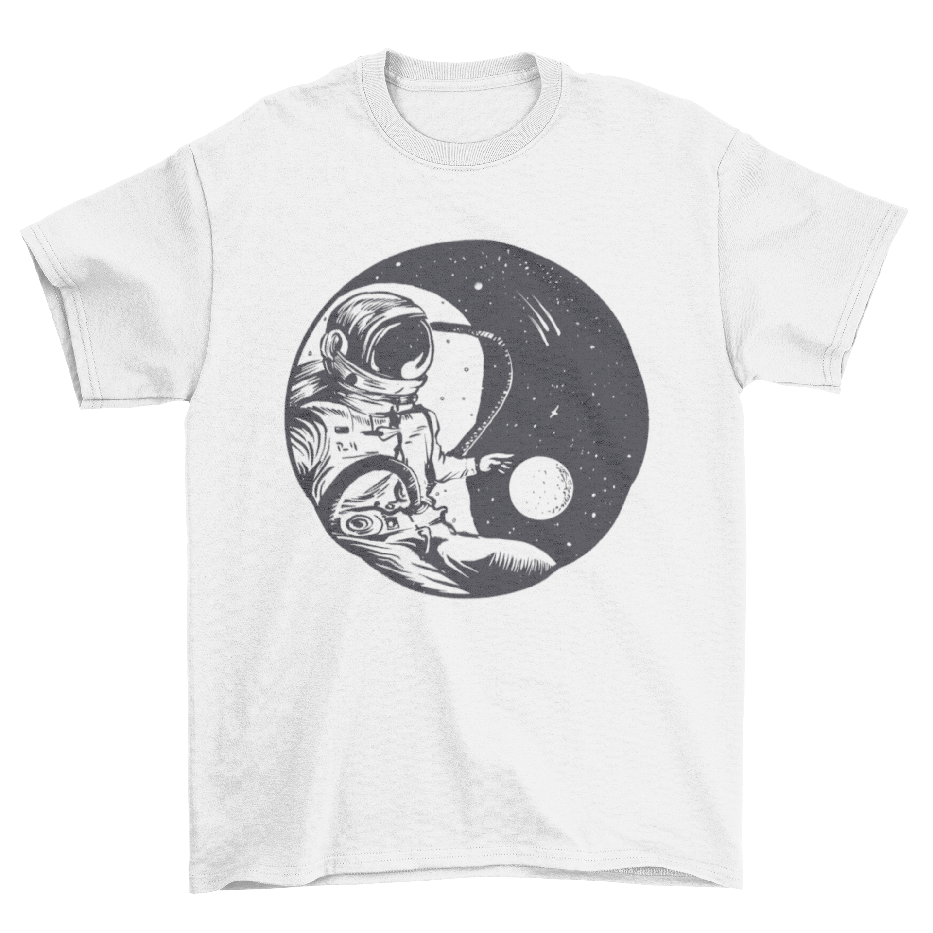 Astronaut yin yang space t-shirt featuring a unique design of an astronaut within a yin yang symbol, showcasing cosmic balance.