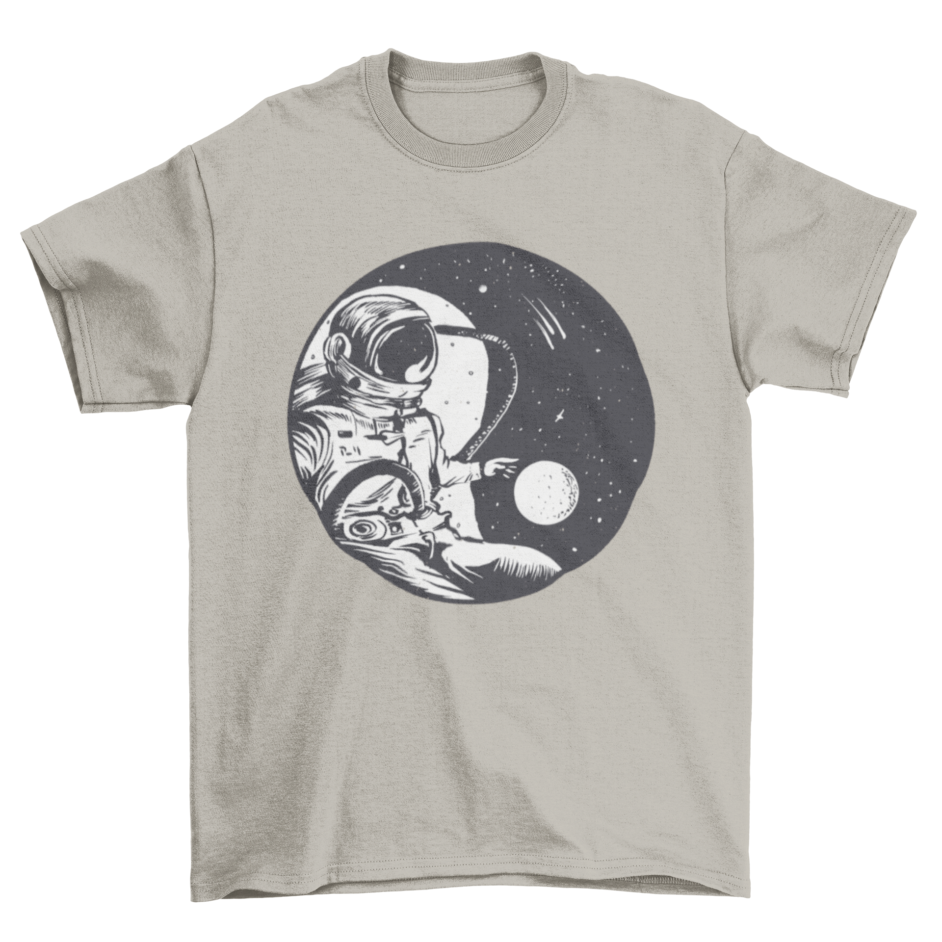 Astronaut yin yang space t-shirt featuring a unique design of an astronaut within a yin yang symbol, showcasing cosmic balance.