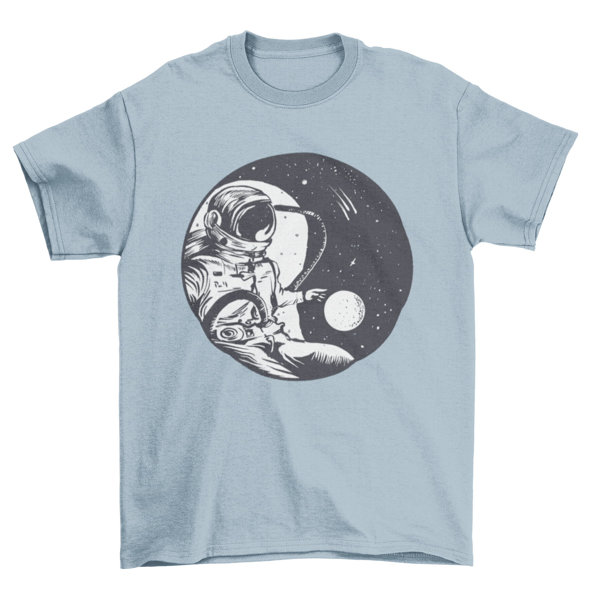 Astronaut yin yang space t-shirt featuring a unique design of an astronaut within a yin yang symbol, showcasing cosmic balance.