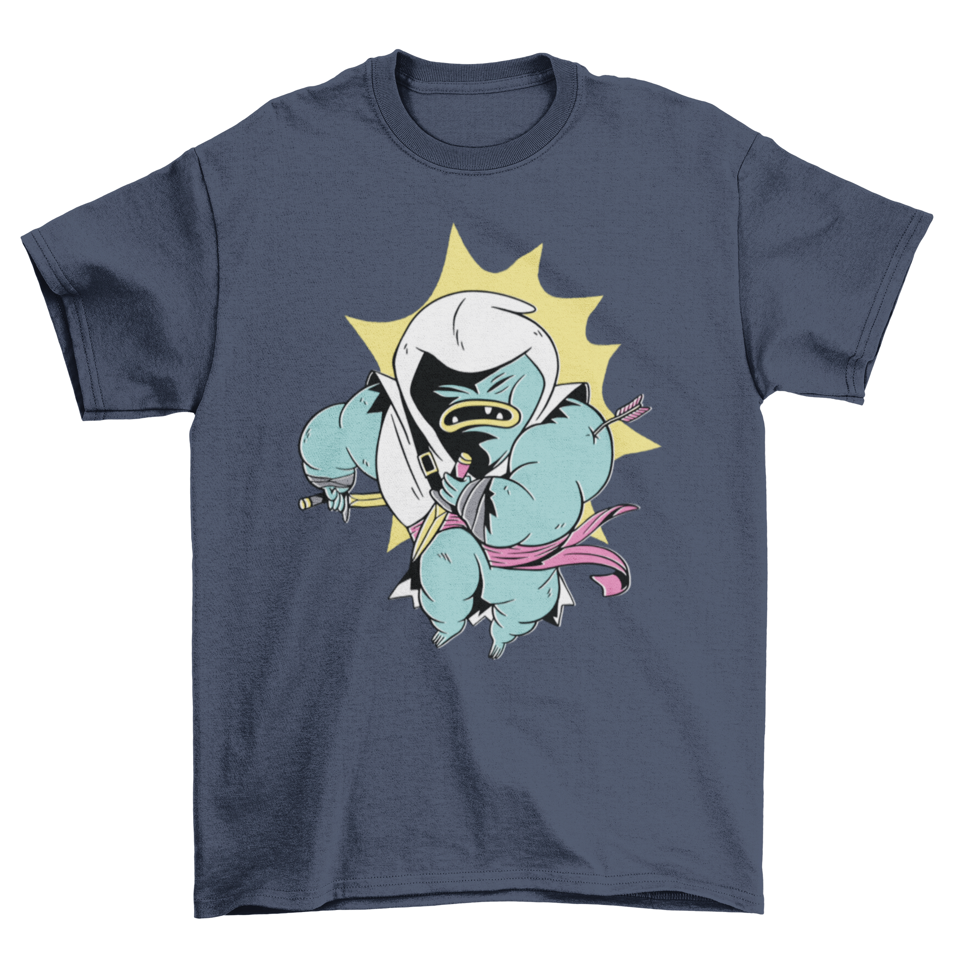 A fun t-shirt featuring a tardigrade dressed as an assassin, showcasing a unique and playful design.