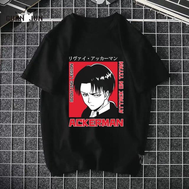 Black Attack On Titan T Shirt featuring a cartoon design, made from 100% cotton, suitable for casual wear.