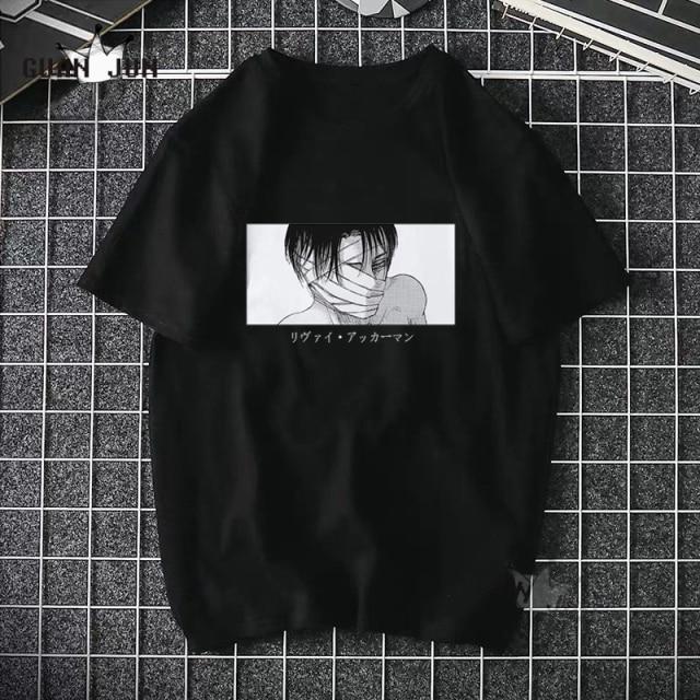 Black Attack On Titan T Shirt featuring a cartoon design, made from 100% cotton, suitable for casual wear.