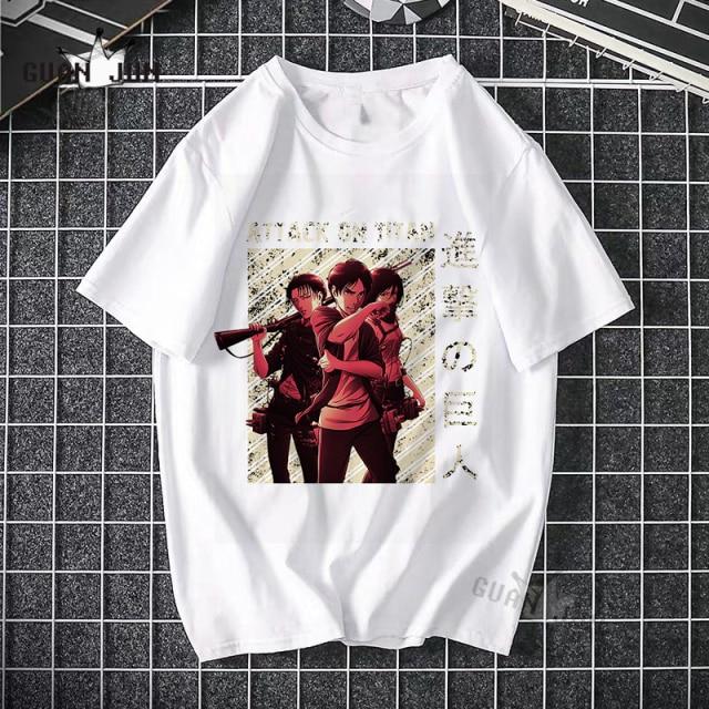 Black Attack On Titan T Shirt featuring a cartoon design, made from 100% cotton, suitable for casual wear.