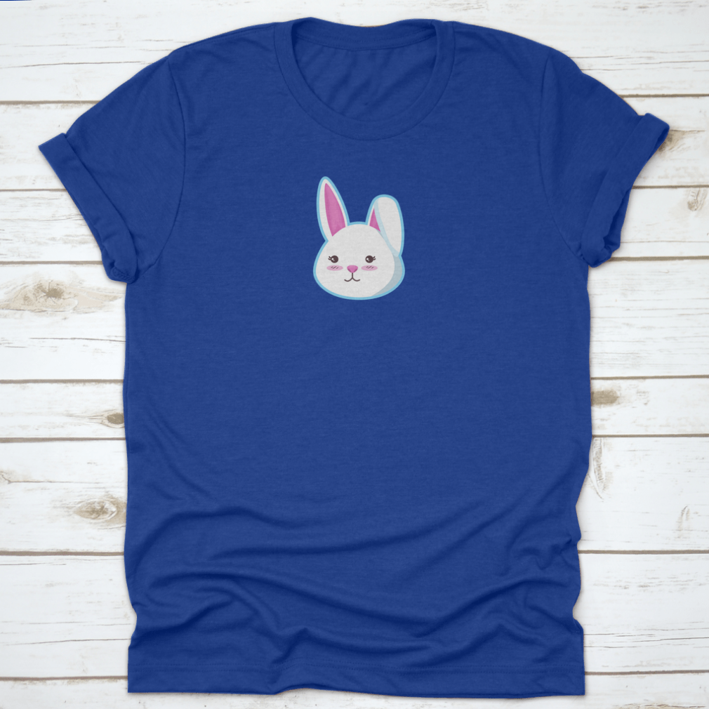 A cute t-shirt featuring a bunny head design with the left ear closed, made from soft cotton fabric.
