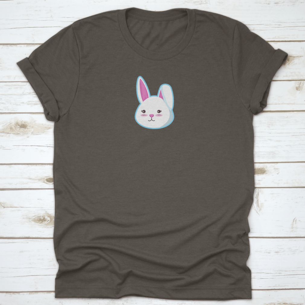 A cute t-shirt featuring a bunny head design with the left ear closed, made from soft cotton fabric.