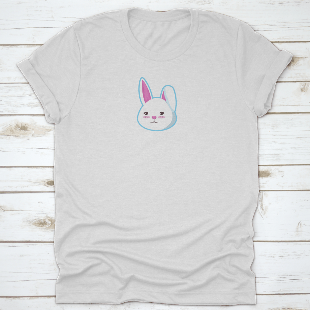 A cute t-shirt featuring a bunny head design with the left ear closed, made from soft cotton fabric.