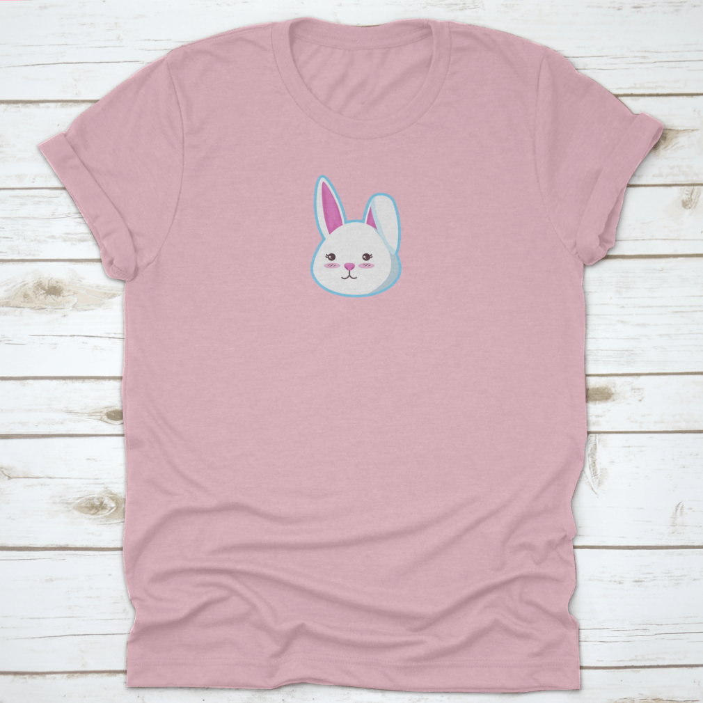 A cute t-shirt featuring a bunny head design with the left ear closed, made from soft cotton fabric.
