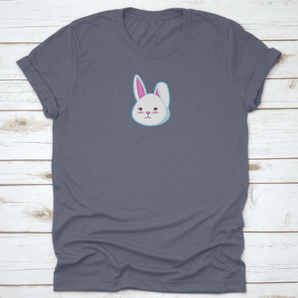 A cute t-shirt featuring a bunny head design with the left ear closed, made from soft cotton fabric.