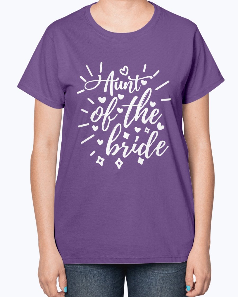 Aunt of the Bride Ladies T-Shirt featuring a stylish design, perfect for wedding celebrations.