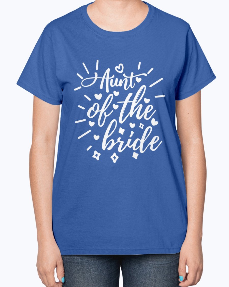 Aunt of the Bride Ladies T-Shirt featuring a stylish design, perfect for wedding celebrations.