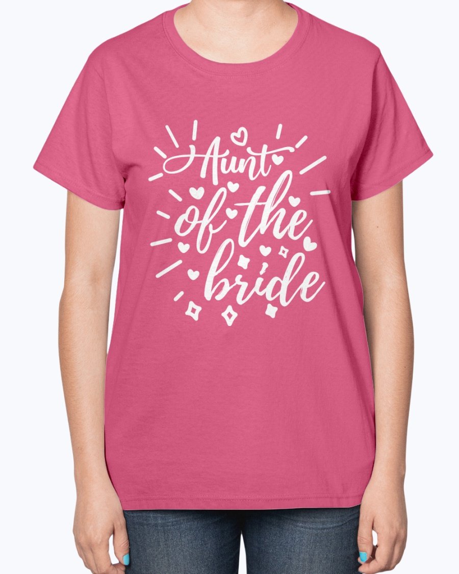 Aunt of the Bride Ladies T-Shirt featuring a stylish design, perfect for wedding celebrations.